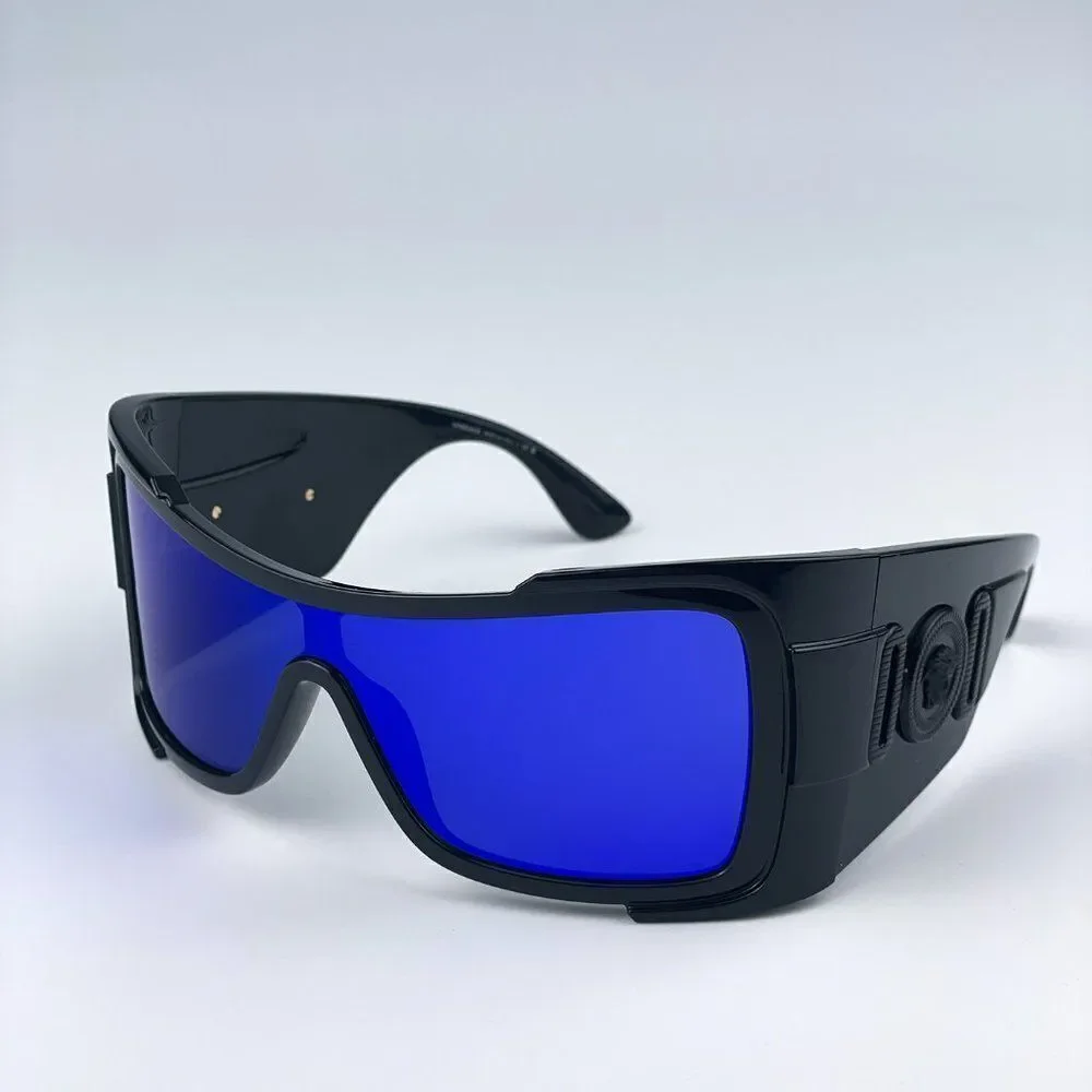 NEW Versace VE4451 GB1/55 Black Grey Mirrored Blue Wraparound Unisex Sunglasses